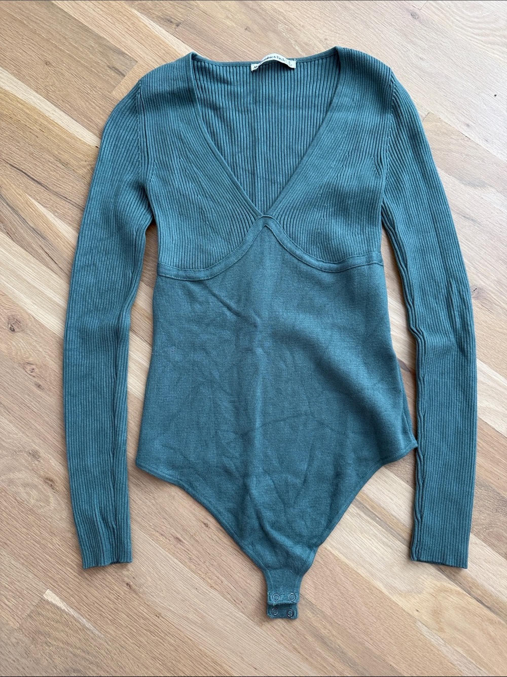 Abercrombie & Fitch Teal Ribbed V-Neck Long-Sleeve Bodysuit